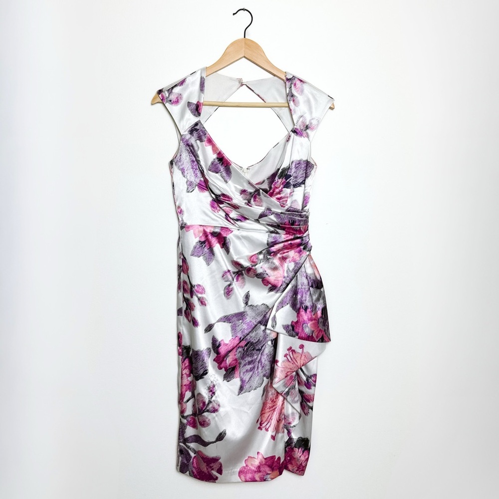 Maggy London Floral Satin Dress - Size 4 - Super Flattering Fit!